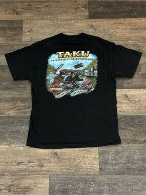 Retro Harley Davidson Men's T-Shirt TAKU Size XL Black Juneau Alaska Motorcycle